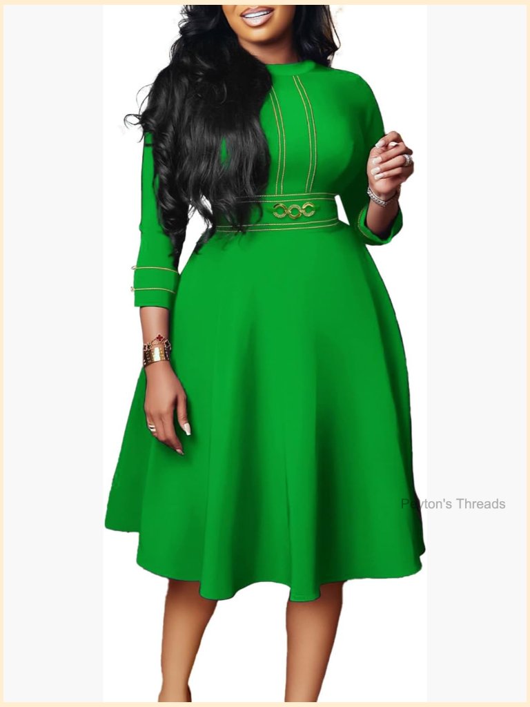 3/4 Sleeve A-Line Midi Dress Semi Formal Wedding Guest Cocktail Party